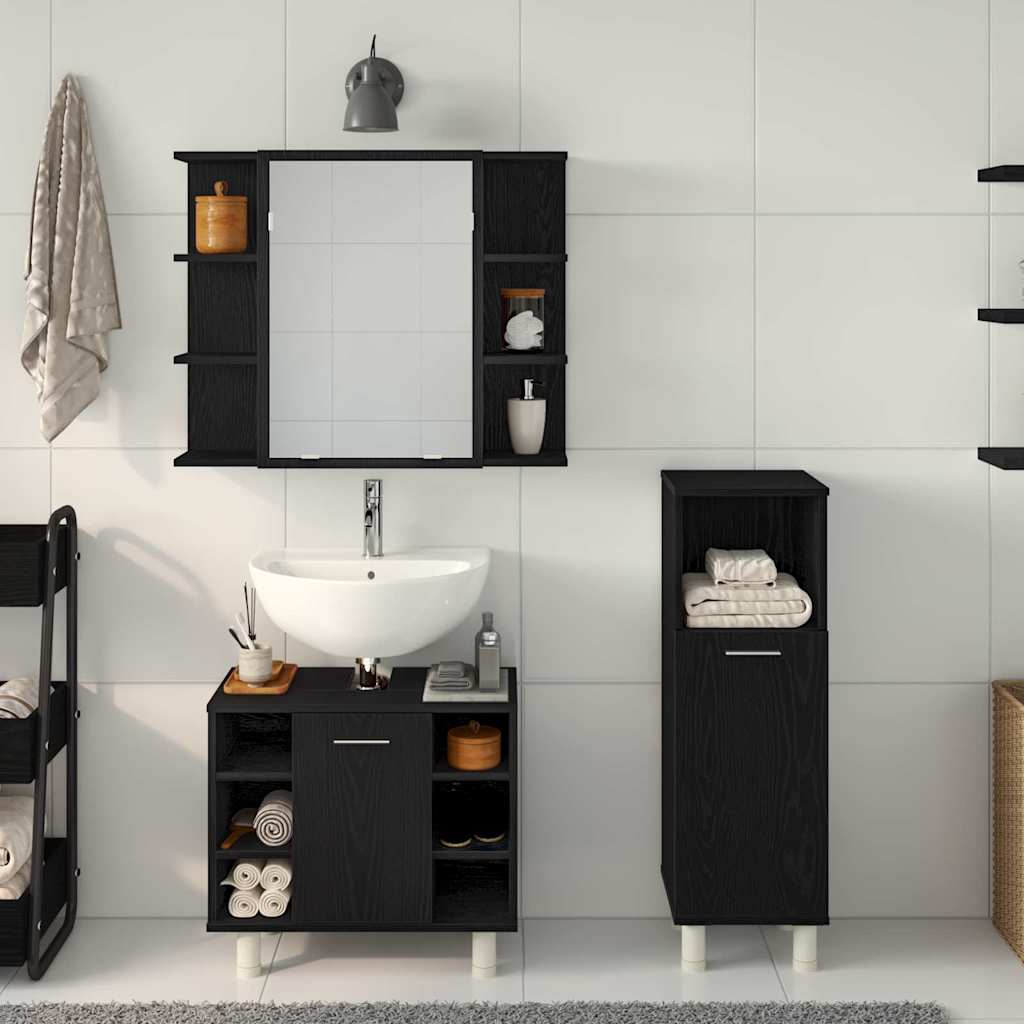 Bathroom Furniture Set with Shelf 3 pcs Black 30 x 30 x 99.5 cm